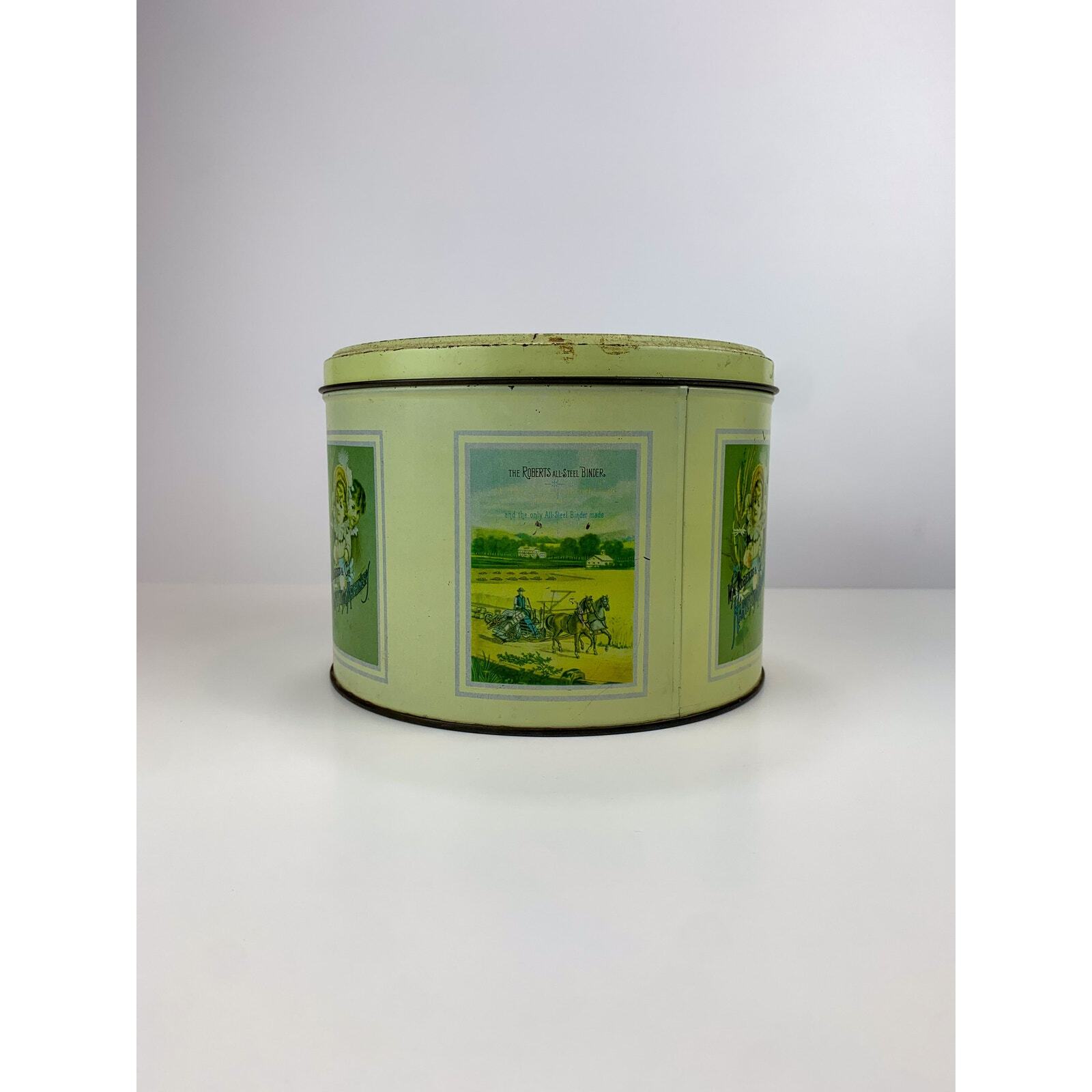 Vintage Round Advertising Tin WM Roberts & Co Harvesting Machinery Made In Italy