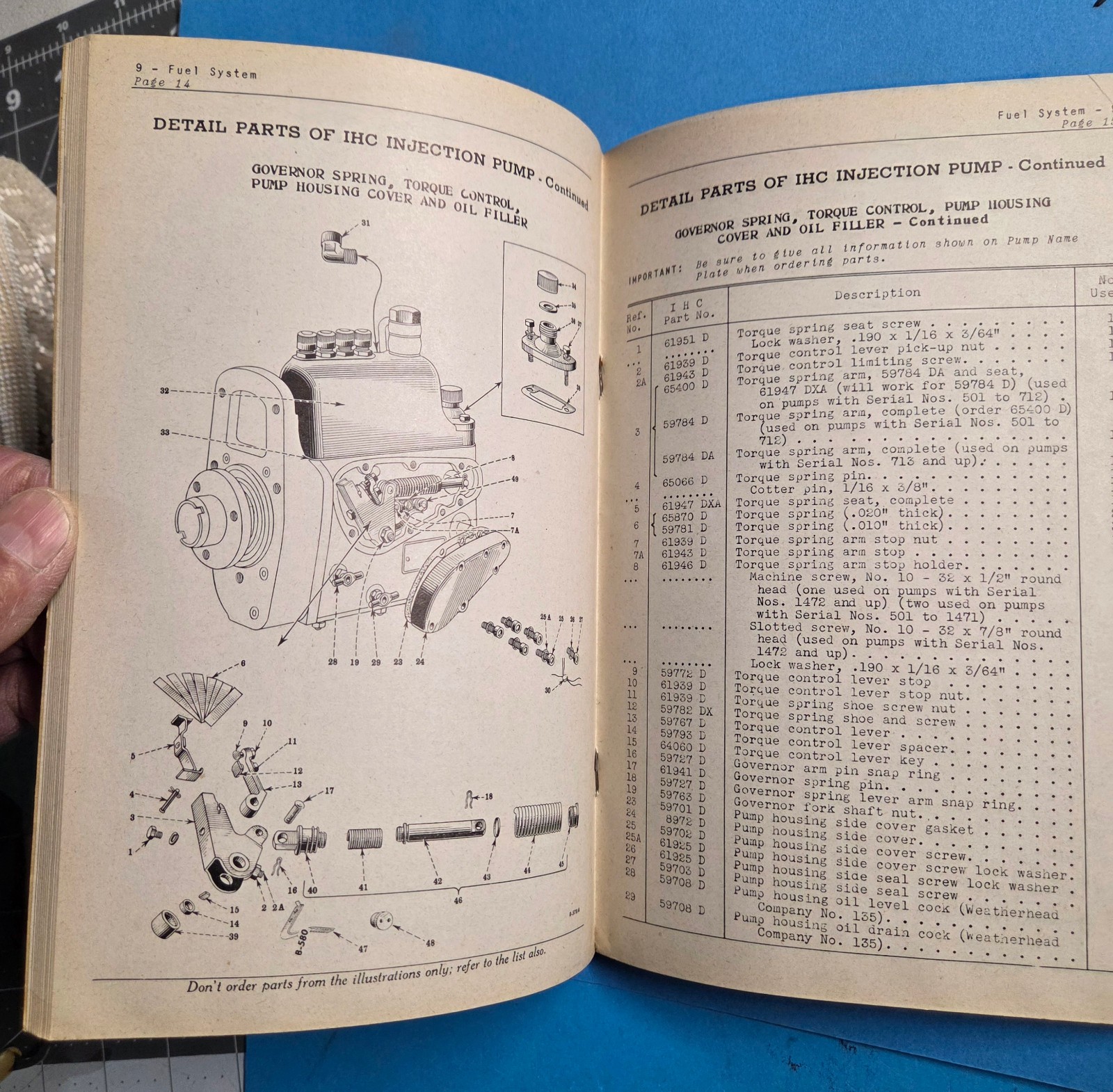 Vintage Manual Parts List International ID 9 Tractor 1944