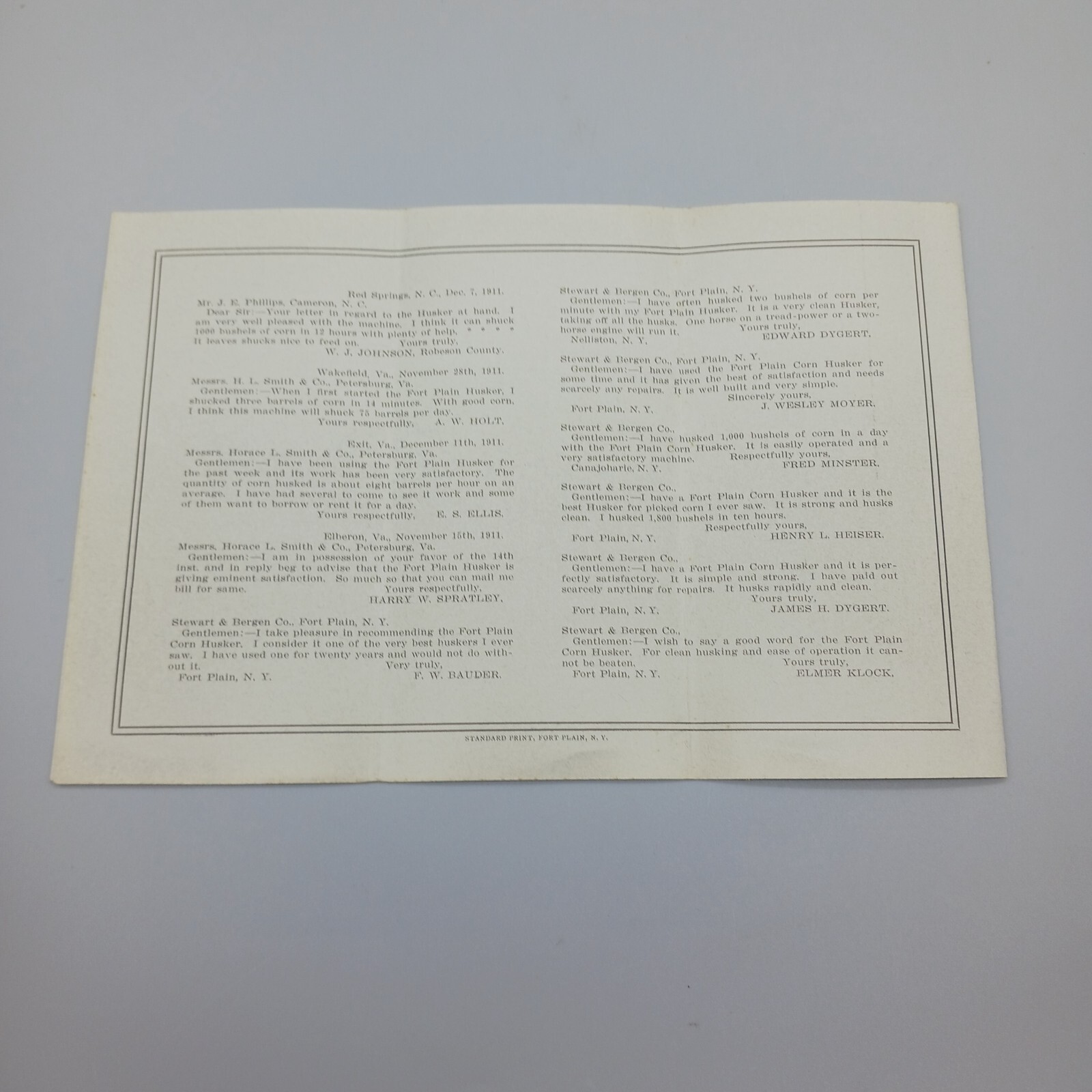 The Fort Plain Corn Shucker Advertising Pamphlet Stewart & Bergen Co. Ephemera