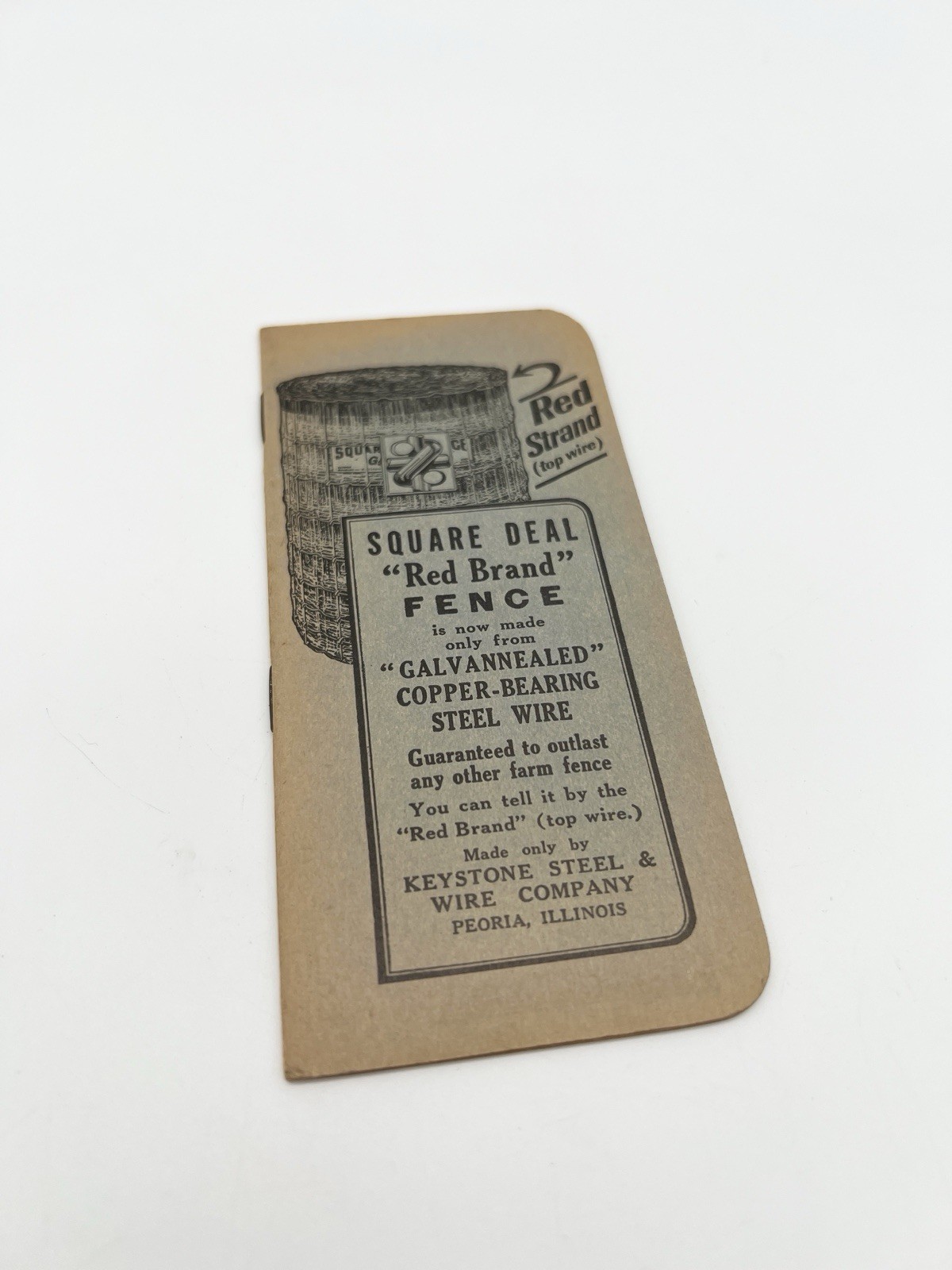 Antique 1924 Keystone Steel & Wire Co. Red Brand Fence Advertising Notebook