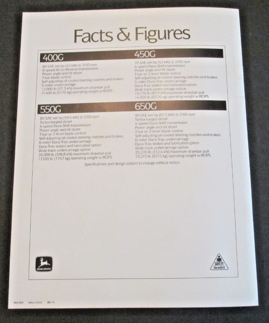 JOHN DEERE CRAWLER DOZERS UNDER 100 HP Dealer AD CATALOG BOOKLET