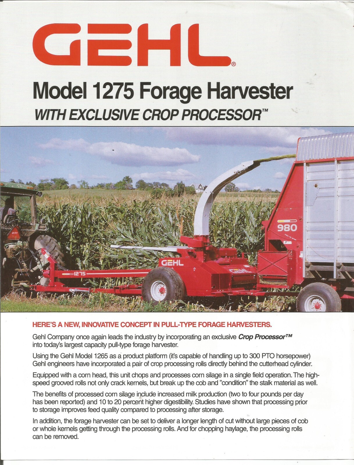 Original Gehl 1275 Forage Harvester Sales Brochure Spec Sheet Form No. 4908-10M