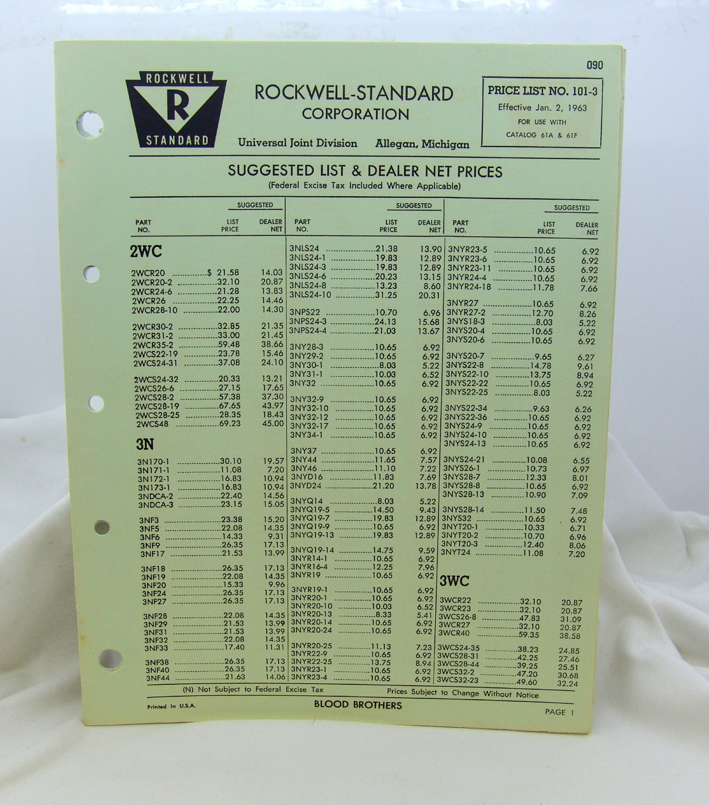 Rockwell-Standard Universal Joints Catalog & Price Lists! – Ca 1963! NO RESERVE!