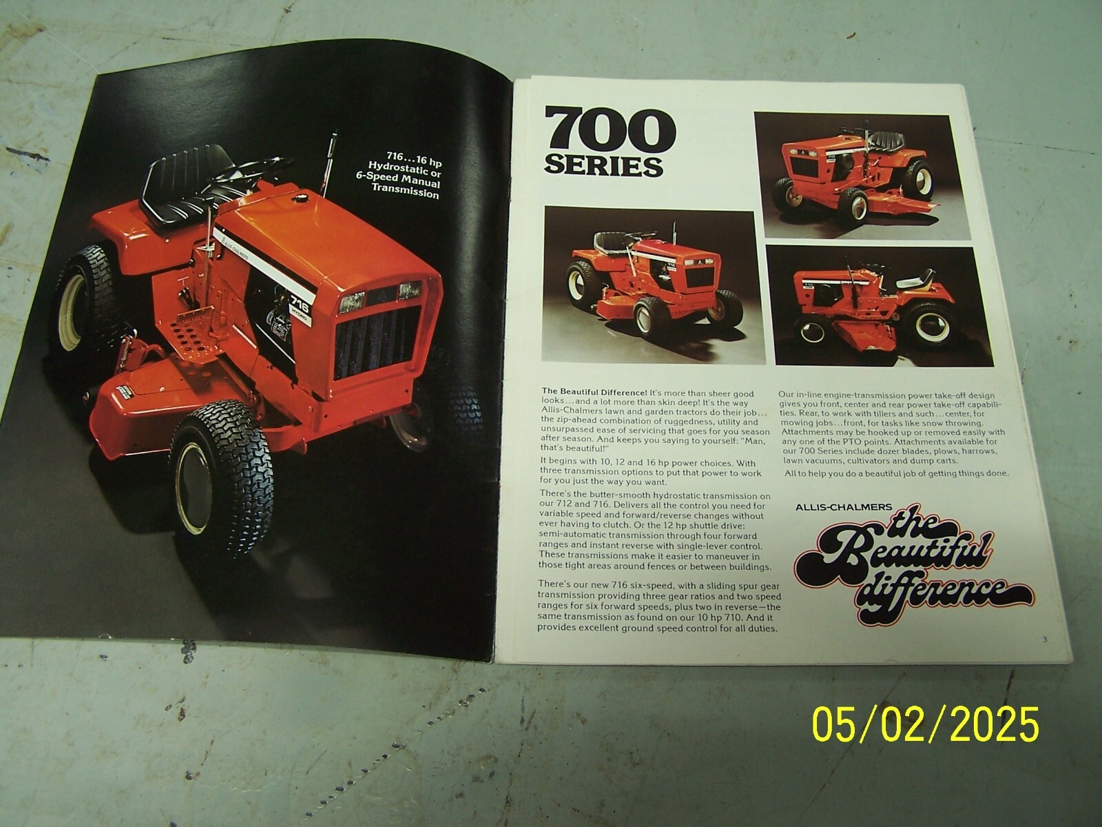 Vintage Allis Chalmers Garden Tractor 700 – 800 Series, 405 Rider Sales Brochure