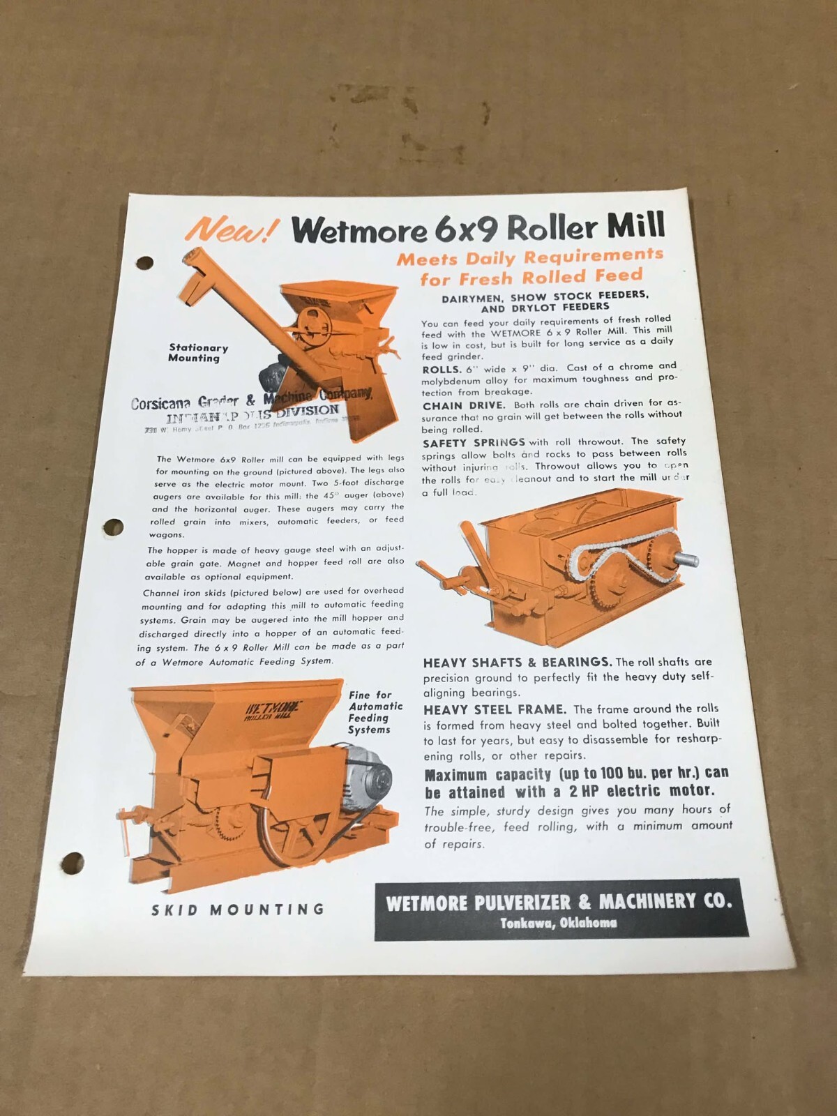Vintage Wetmore 6×9 Roller Mill Flyer