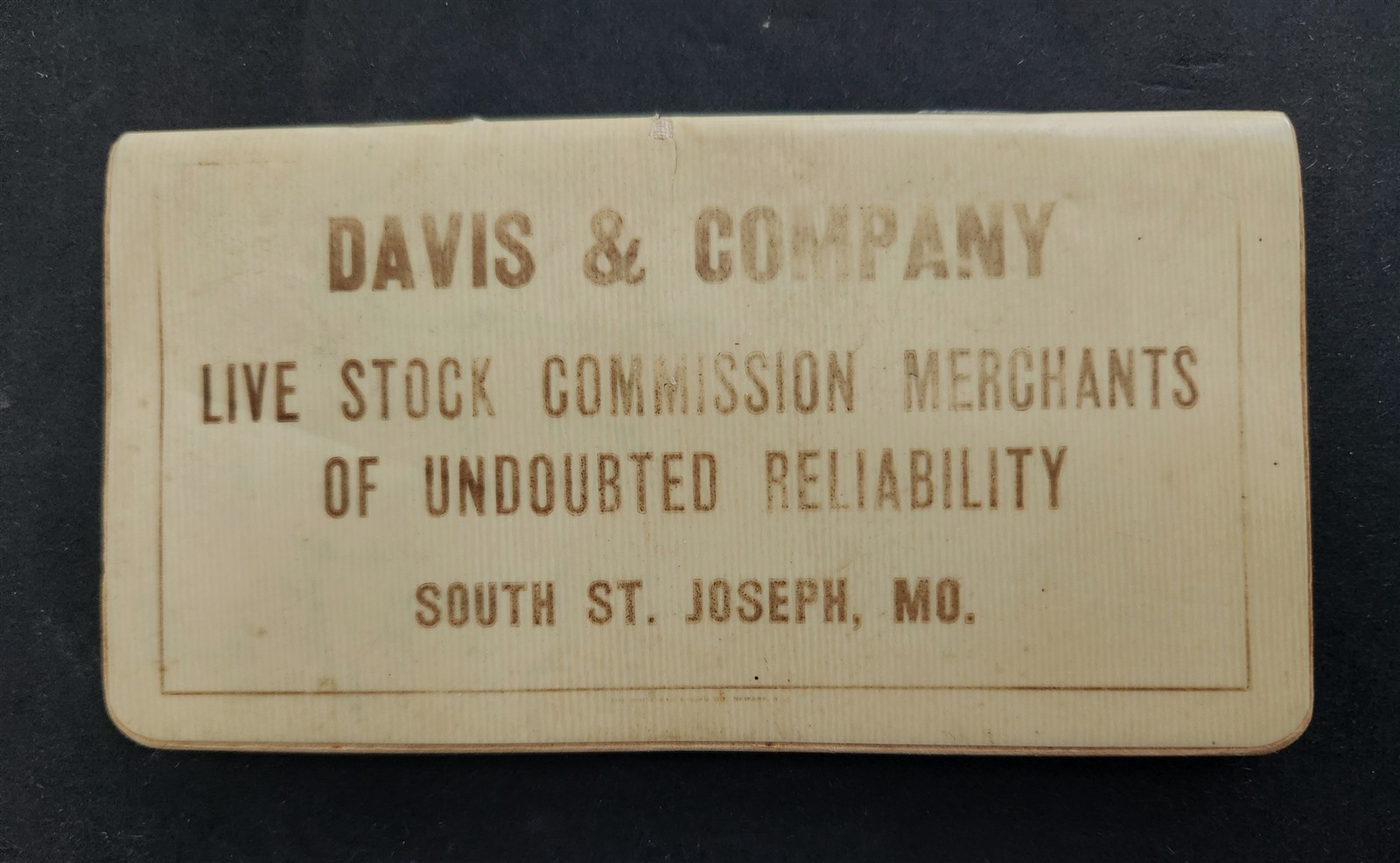 1930s vintage DAVIS & CO LIVESTOCK joseph mo CELLULOID NOTEBOOK