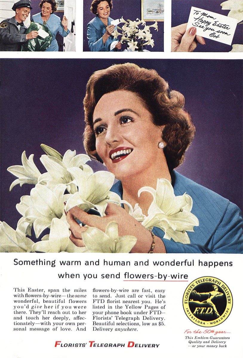 1960 Florists Telegraph Delivery: Easter Lillies Vintage Print Ad
