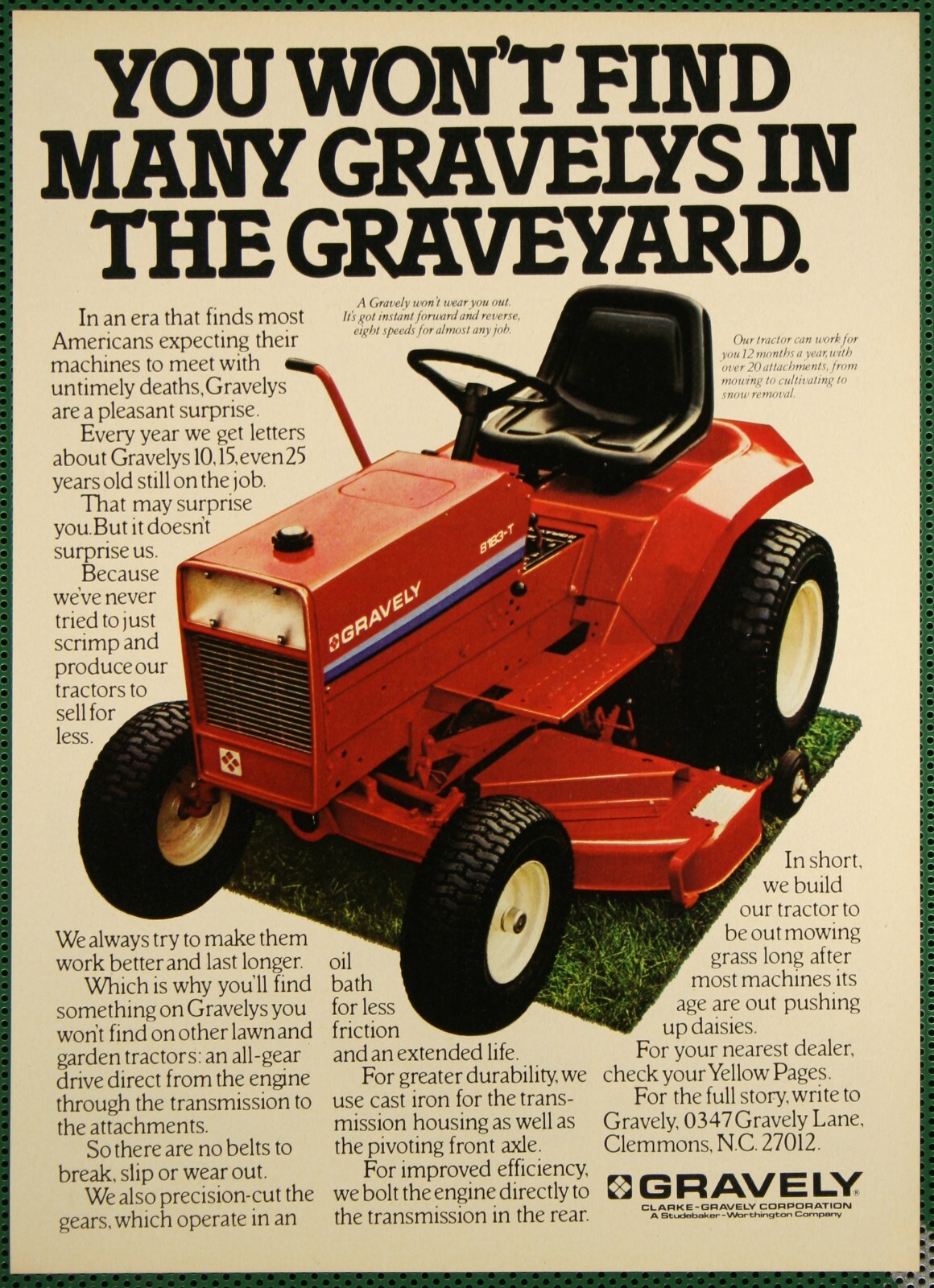Gravely Riding Lawn Mower Garden Tractor Still on the Job Vintage Print Ad 1980