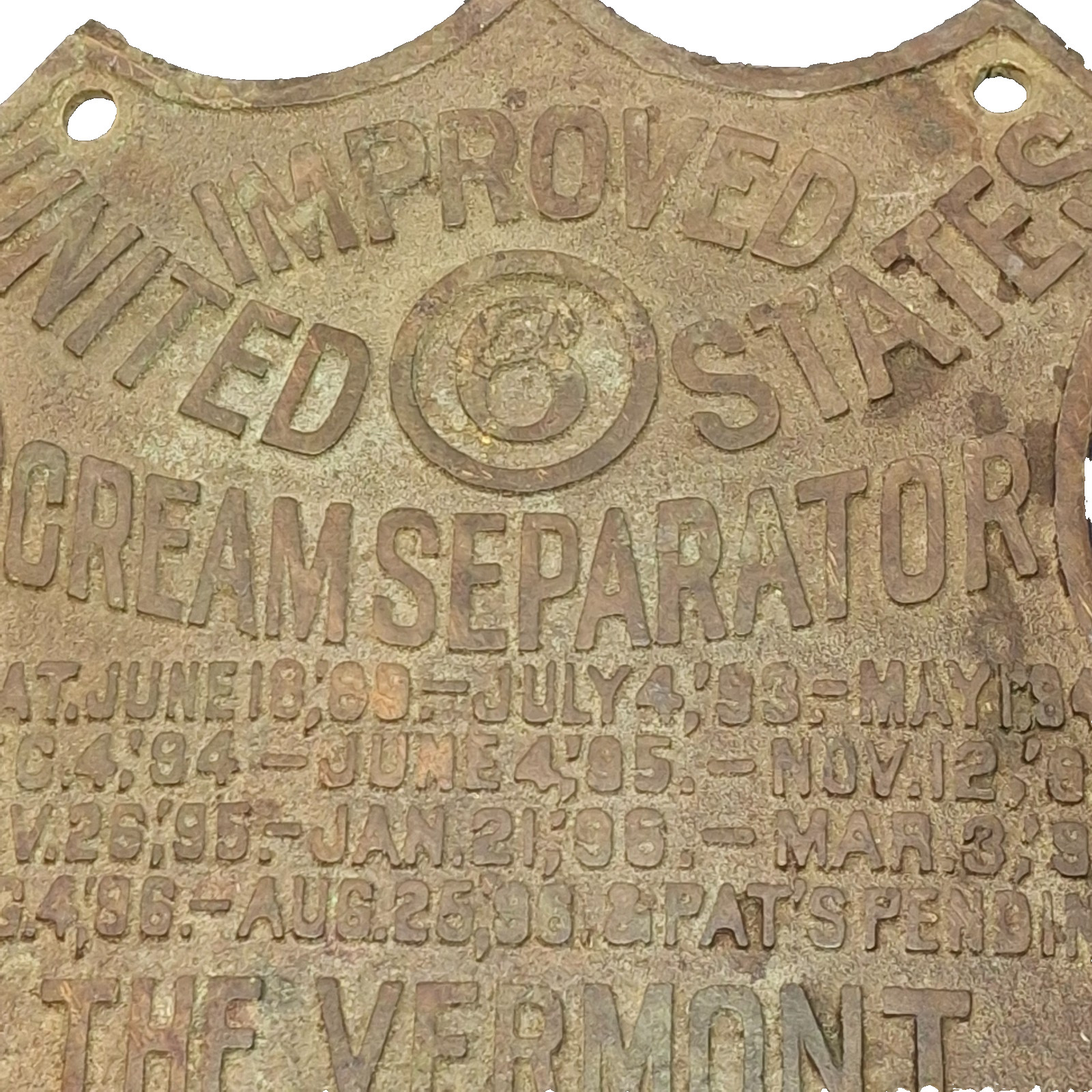 Late 1800s Vermont Farm Machine Dairy Cream Separator Brass Plate Tag Sign Badge