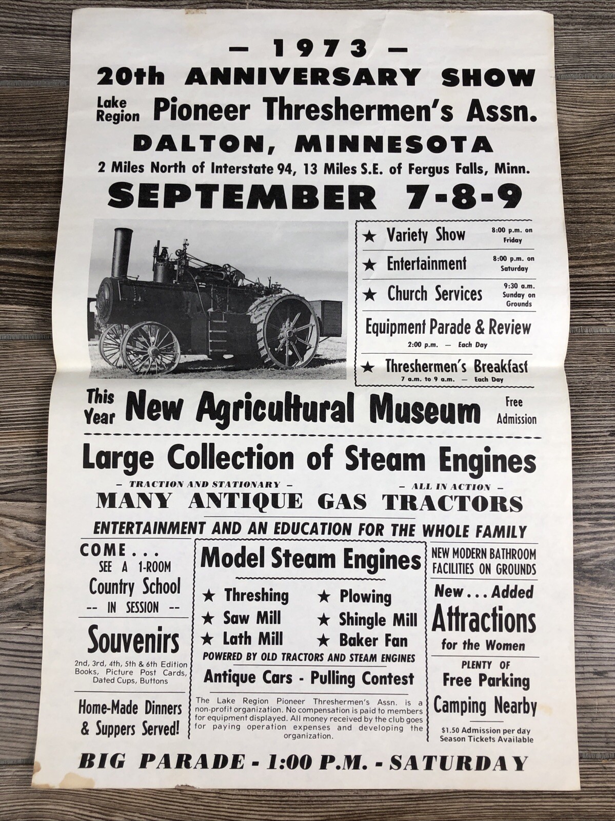1973 Pioneer Threshing Steam Engine Horse Power Show Dalton Minnesota Poster