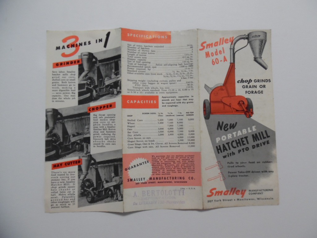 c.1940s Smalley Mfg Co Model 60-A Portable Hatchet Mill Catalog Brochure Vintage