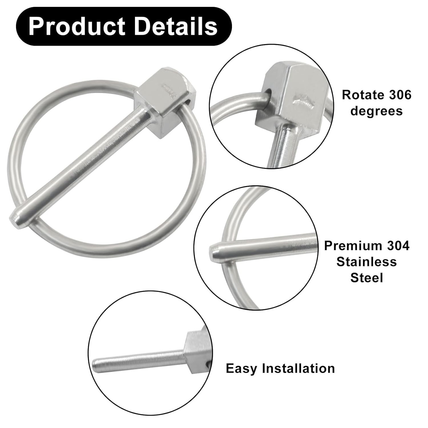 4pc 1/8&Prime; x 1&Prime; 304 Stainless Steel Linch Pin with Ring Heavy Duty Trailer Lynch