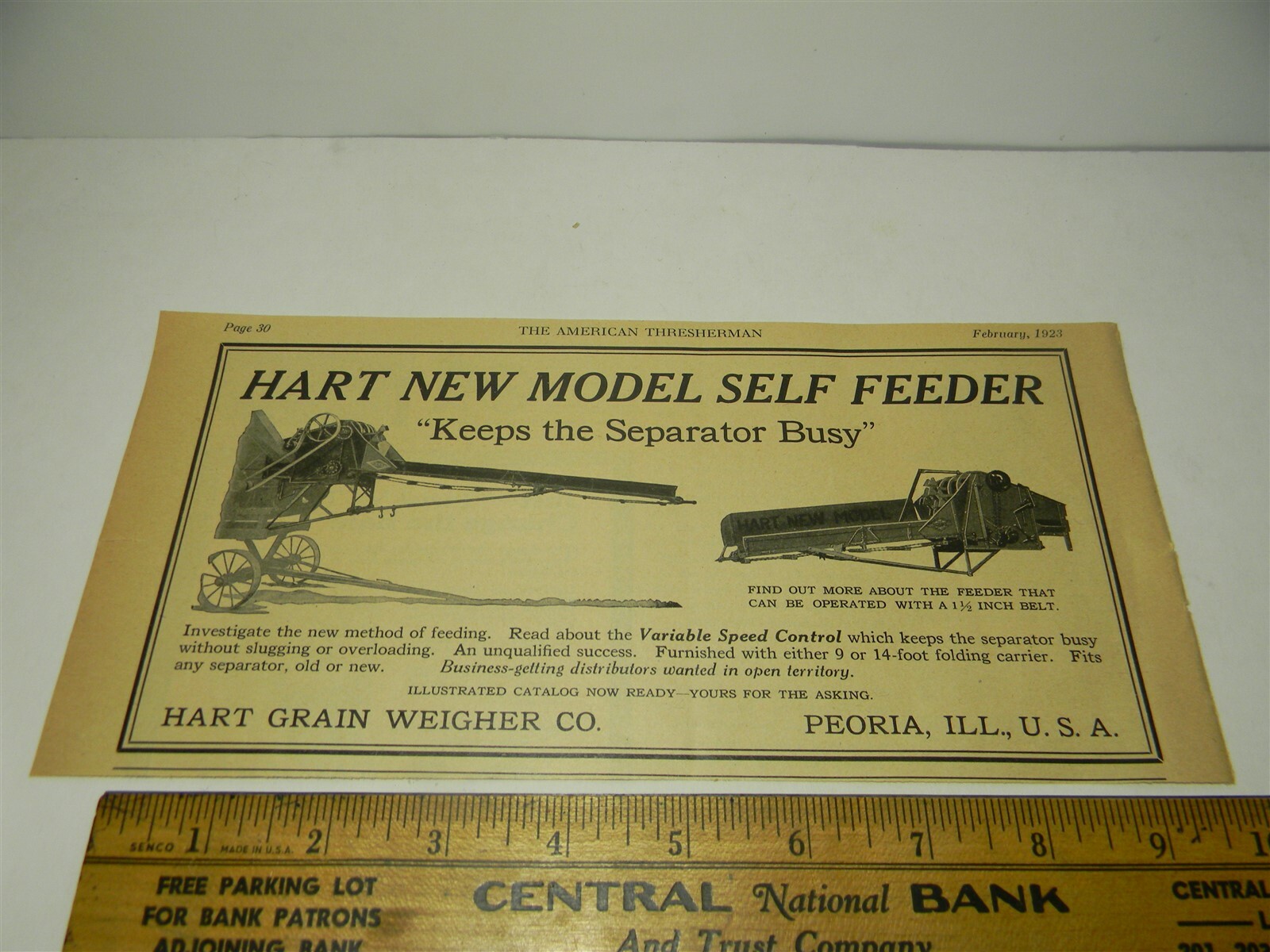 Vintage 1920s Hart Grain Weigher Co. Peoria Ill. Man Cave Farming Print Ad – 8O