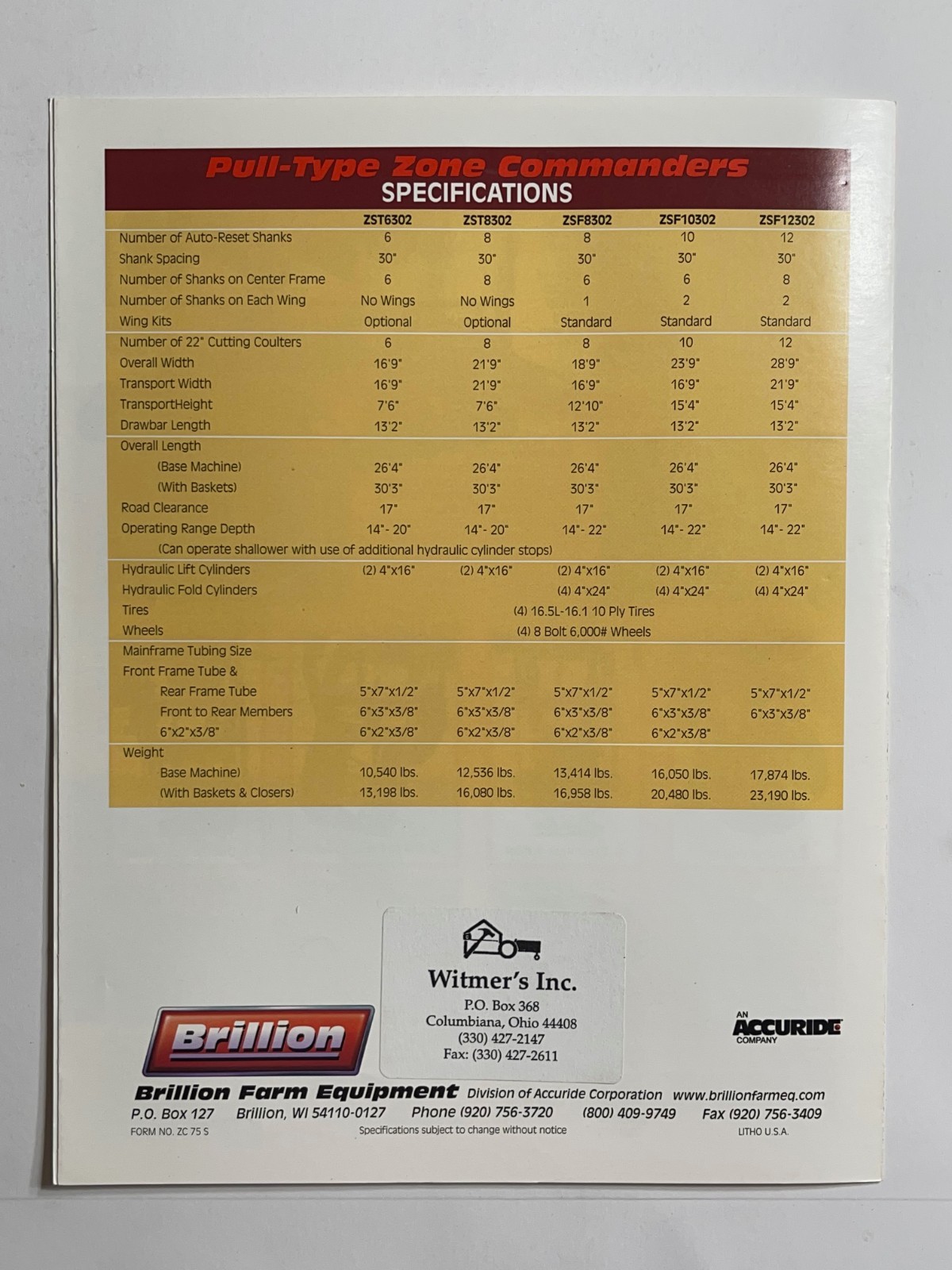 Brillion Zone Commander Models – Sales Brochure *Showroom Dealer Item*