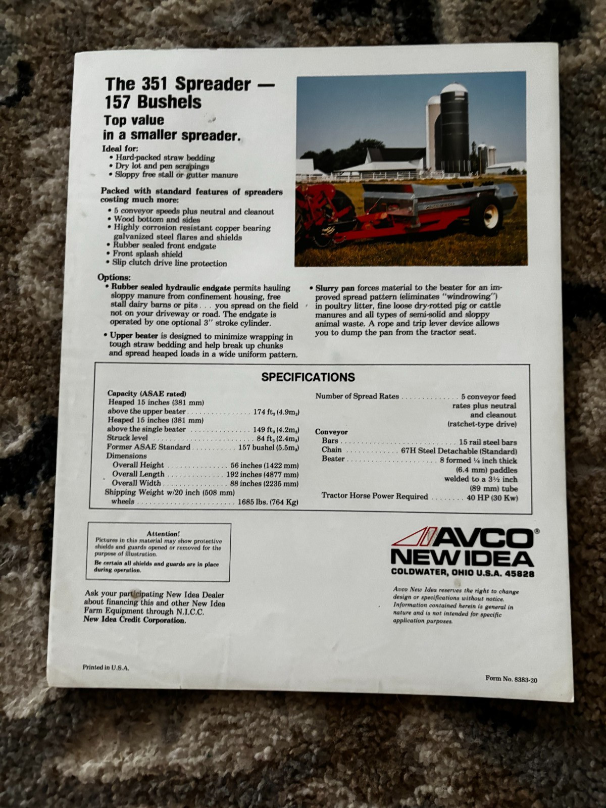 New Idea 351 Manure Spreaders For 1983 Brochure DCPA26