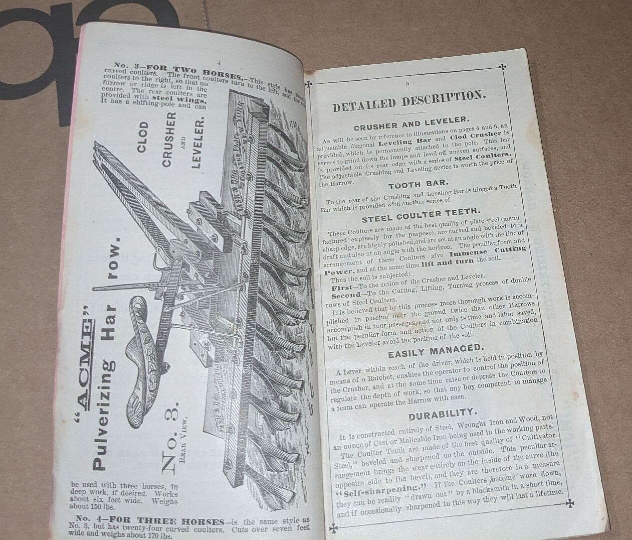 Acme Pulverizing Harrow Advertising Booklet 1880s Nash & Brothers Farm Equipment