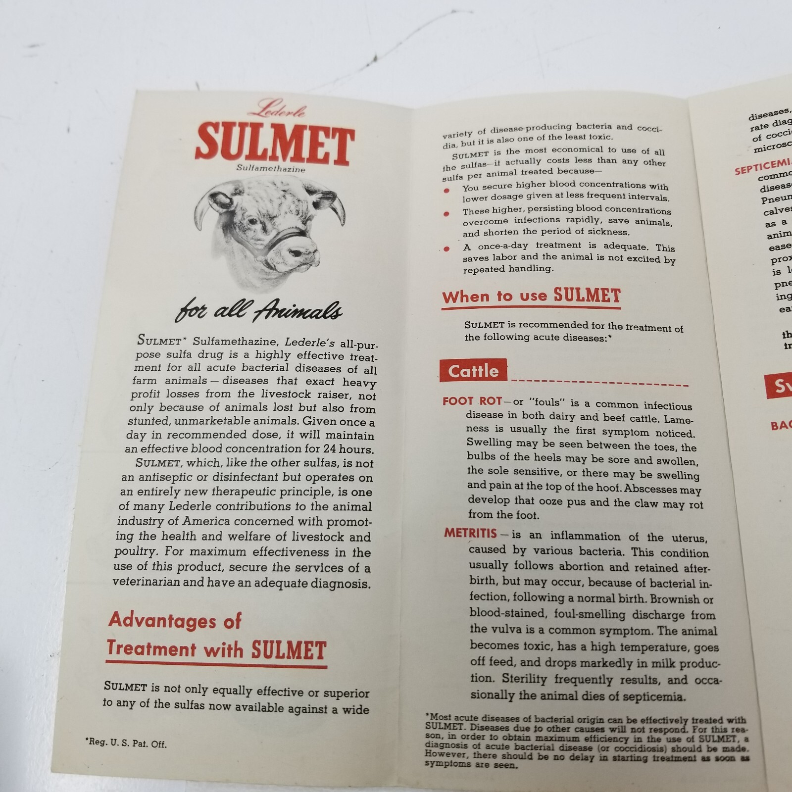 Sulmet Sulfamethazine Sales Brochure 1948 For All Animals Lederle Laboratories
