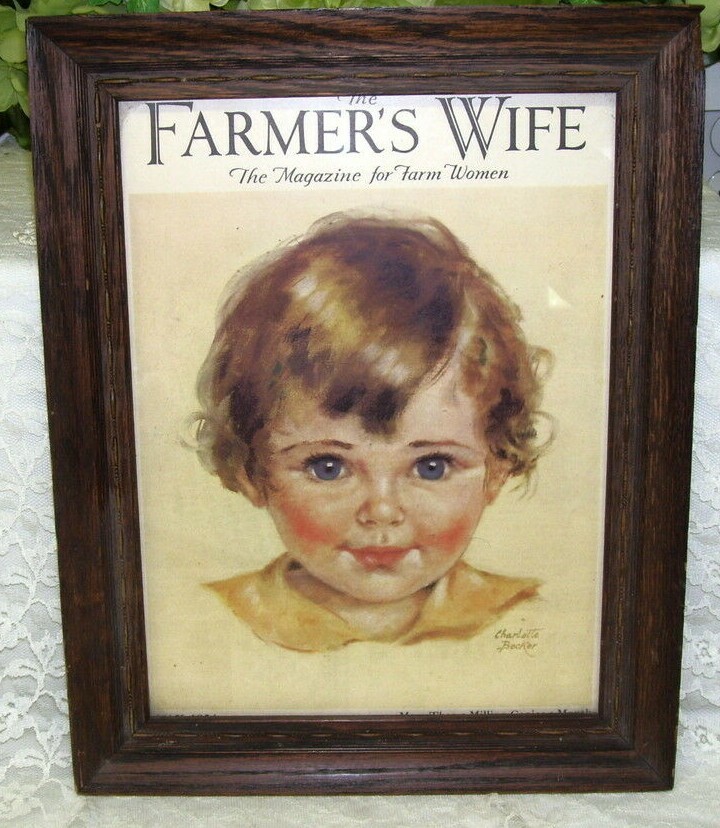 1934 Antique Framed Cover The Farmers Wife Magazine Artist Charlotte Becker