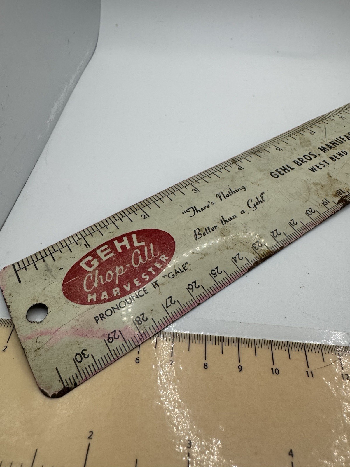 Vintage Gehl Bros Manufacturing Co Metal Ruler – Advertising – West Bend WI