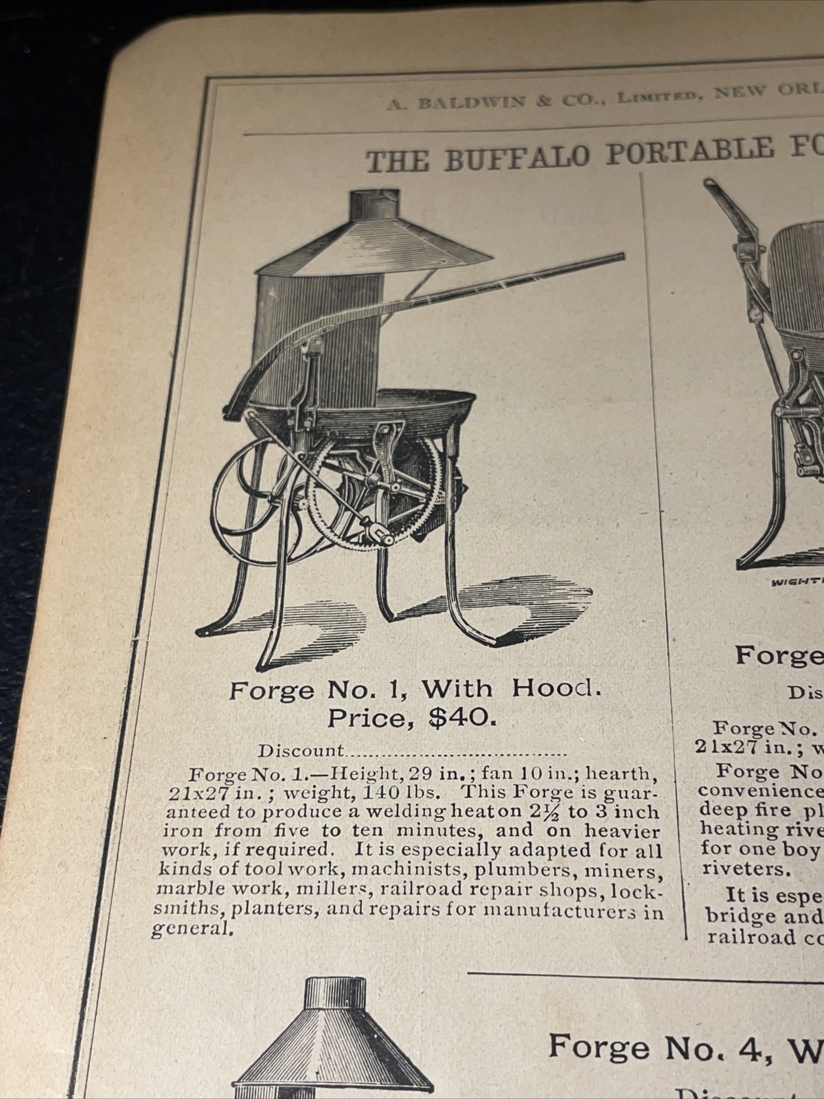 1891 Baldwin – Blacksmith Buffalo Forge – Farm Advertising – New Orleans