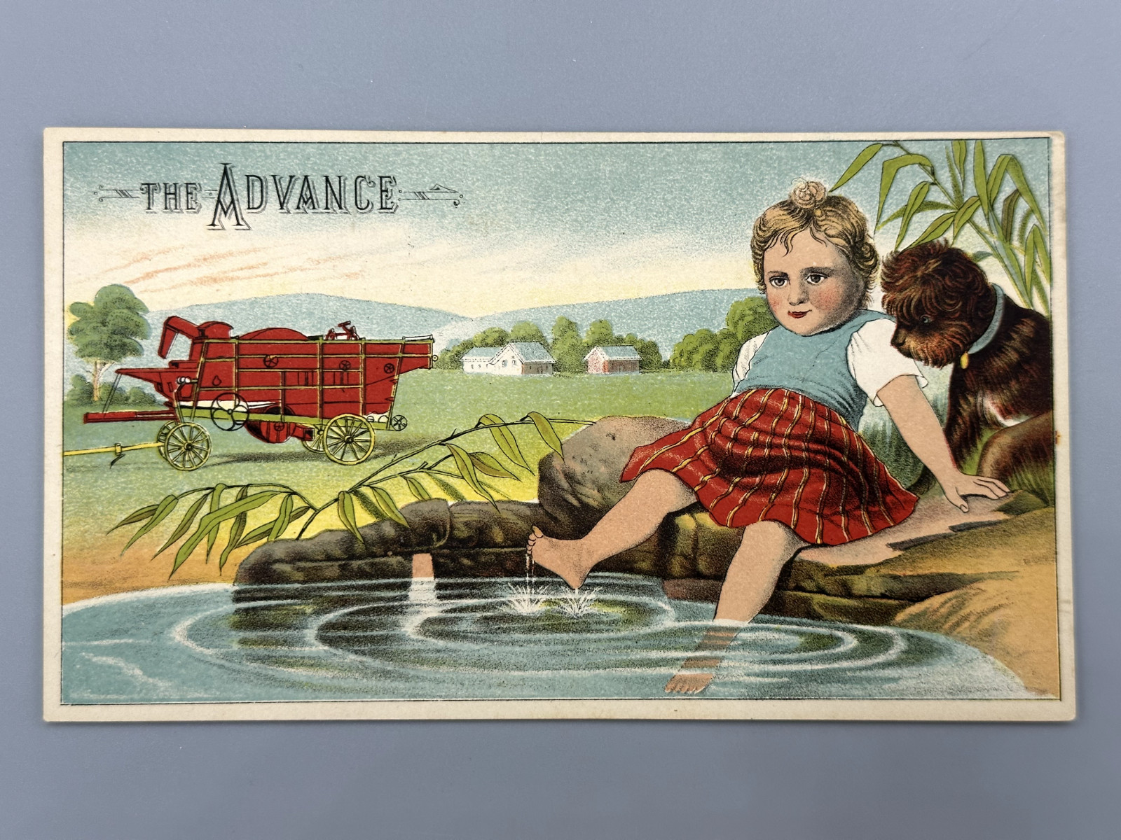 1880s ADVANCE THRESHER Engine FARM Advertising Trade Card BATTLE CREEK Michigan
