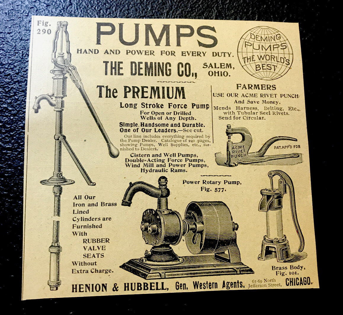 ORIGINAL 1897 Deming Pumps Farm Advertising – Salem – Ohio