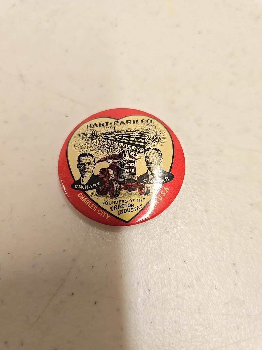 Antique Hart-Parr Charles City Iowa Tractor Industry Founder Celluloid Pinback