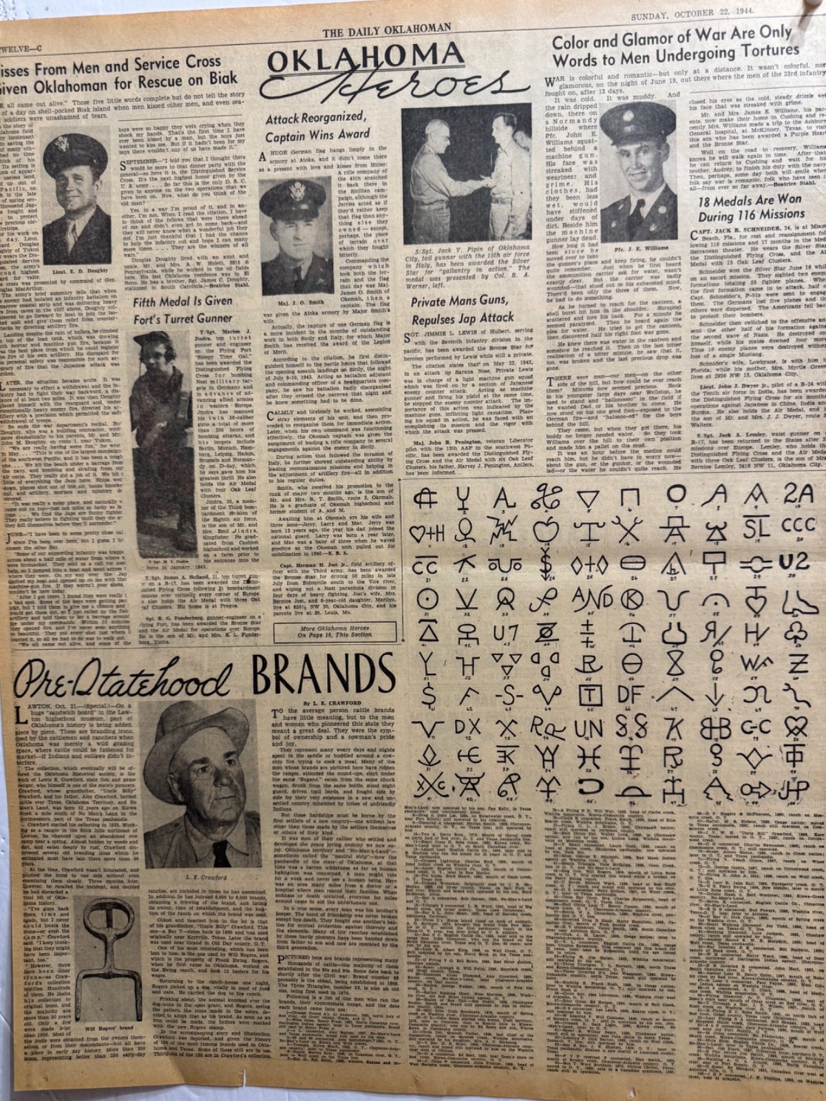 1944 OKLAHOMA & TEXAS CATTLE BRANDS & OWNERS FREE SHIPPING