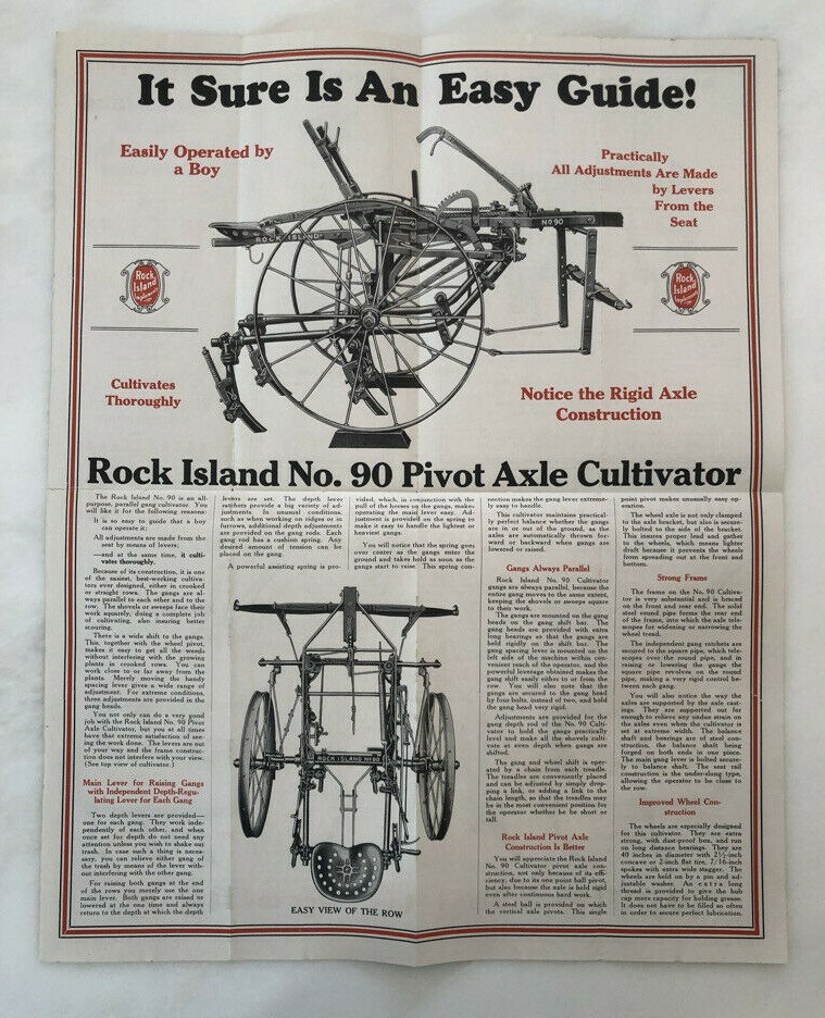 1929 ROCK ISLAND PLOWS No 90 Cultivator FARM ADVERTISING Antique Brochure Poster