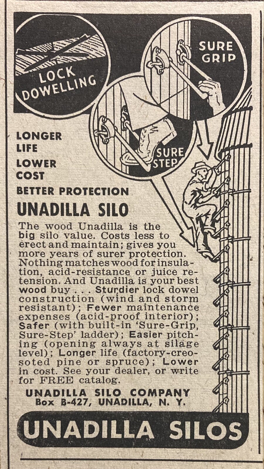 1957 AD.(XH63)~UNADILLA SILO CO. UNADILLA, NY. WOOD SILOS