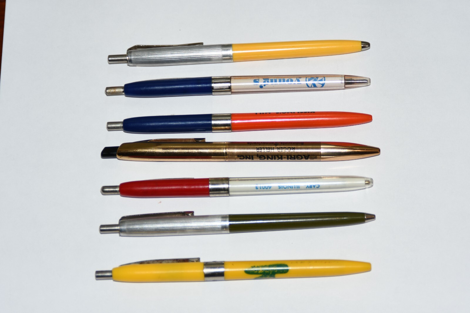 Lot of 7 Vintage Advertising Ballpoint Pens Youngs Browns Agri-King Curtiss