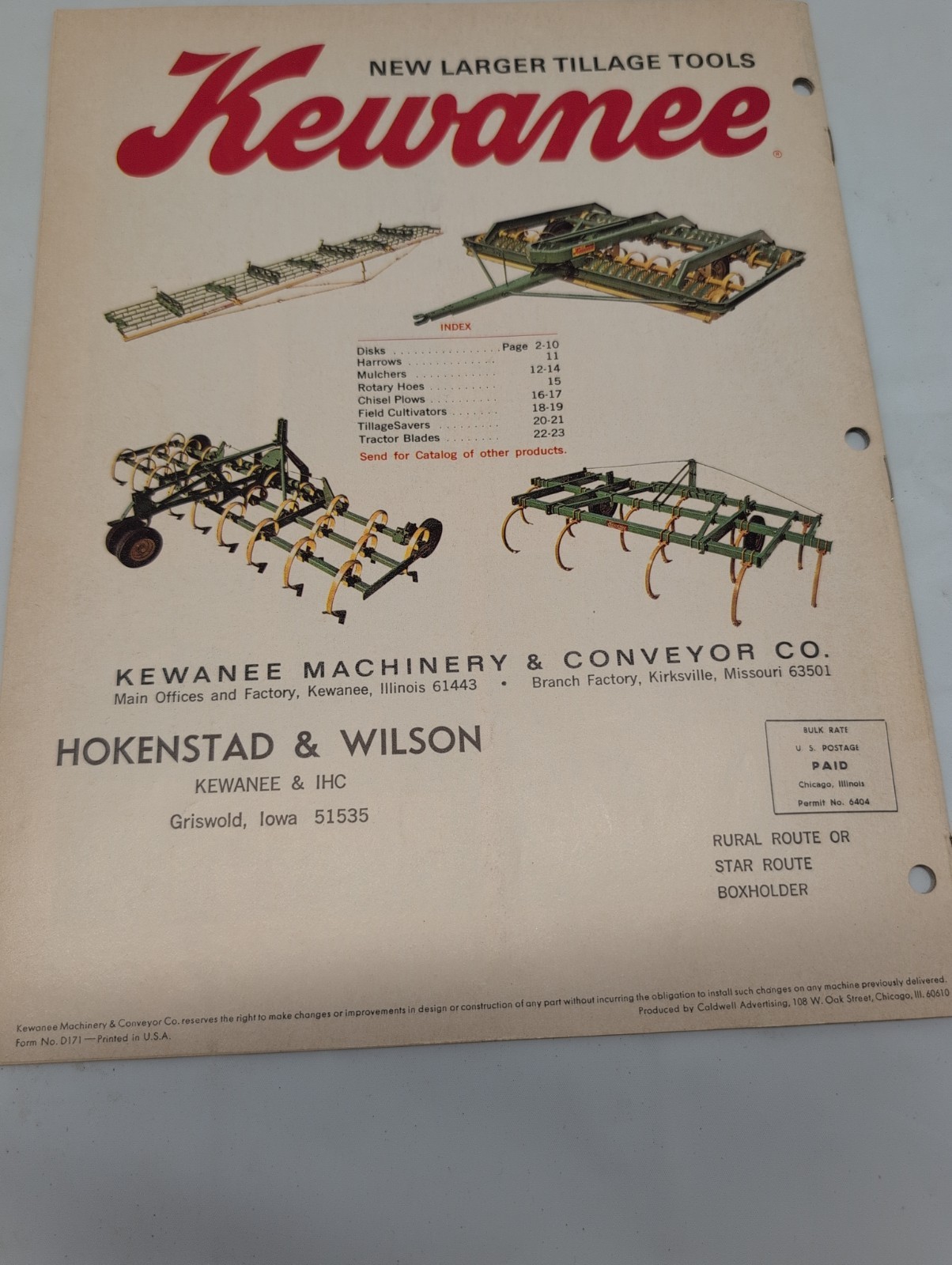 Kewanee Tillage Tools Brochure 24 Pages Good Condition