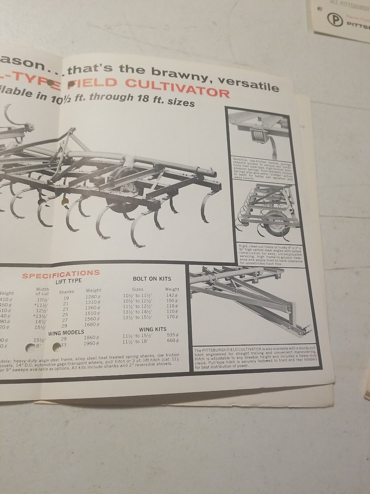 1970 PITTSBURGH FORGINGS CO. WHEEL TYPE FIELD CULTIVATOR BROCHURE & PRICE LIST