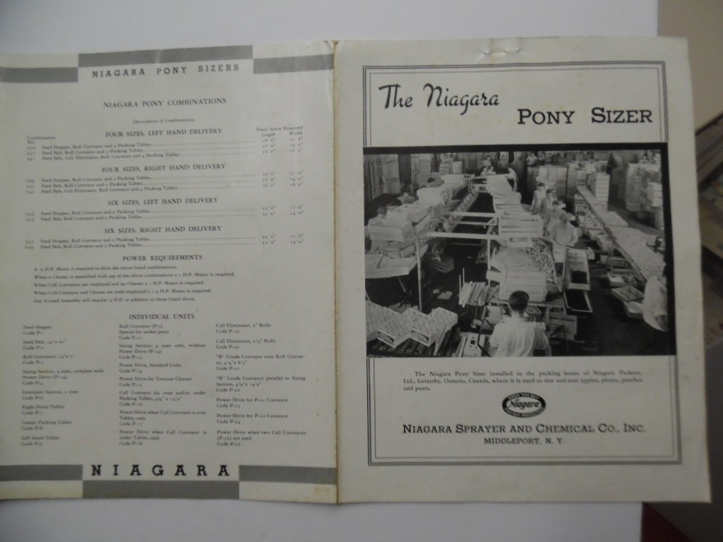 c.1930s Niagara Pony Apple Sizer Orchard Packing Machine Brochure Vintage ORIG.