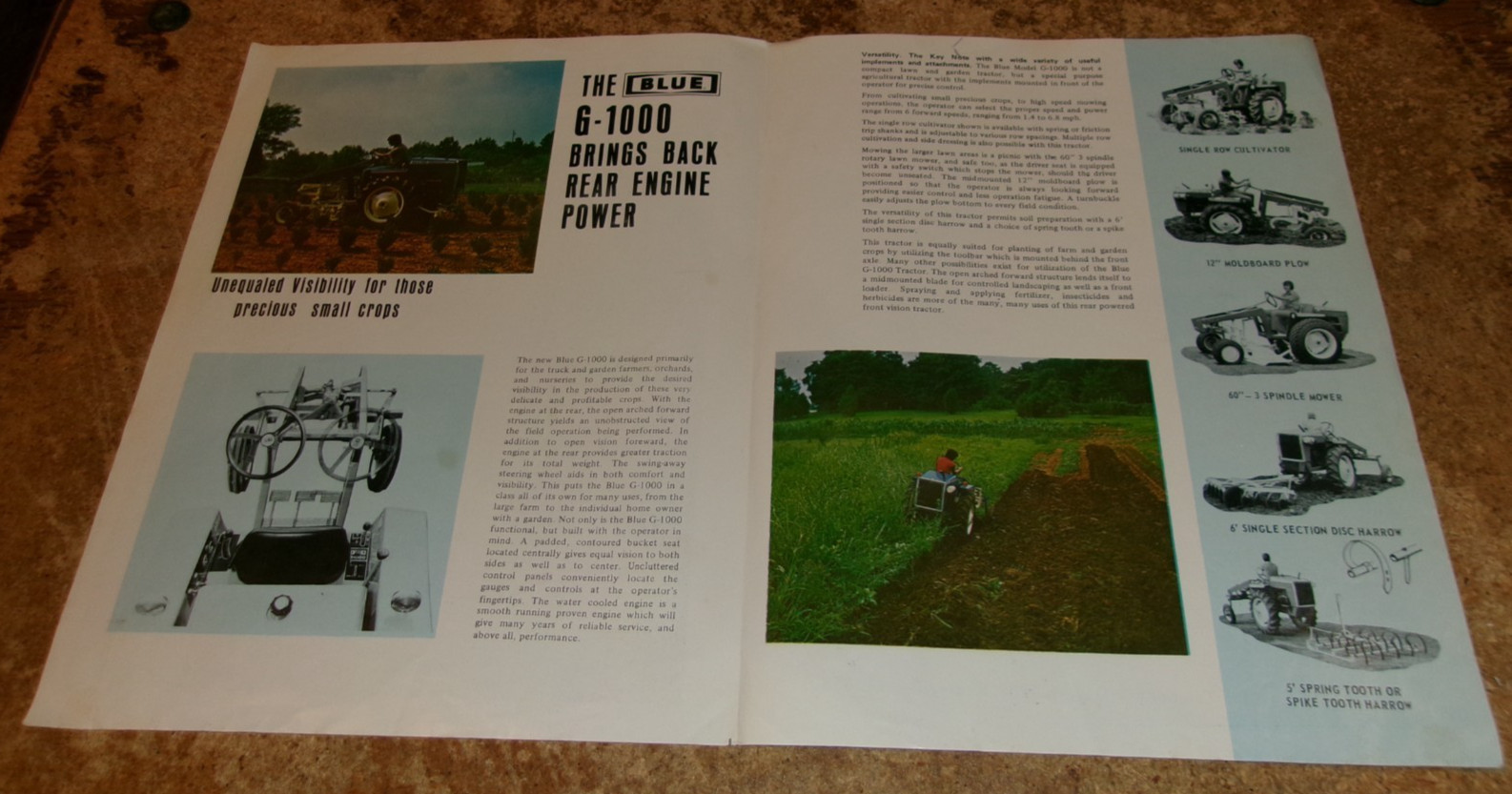 vintage blue G-1000 tractor 2 page brochure in good shape used