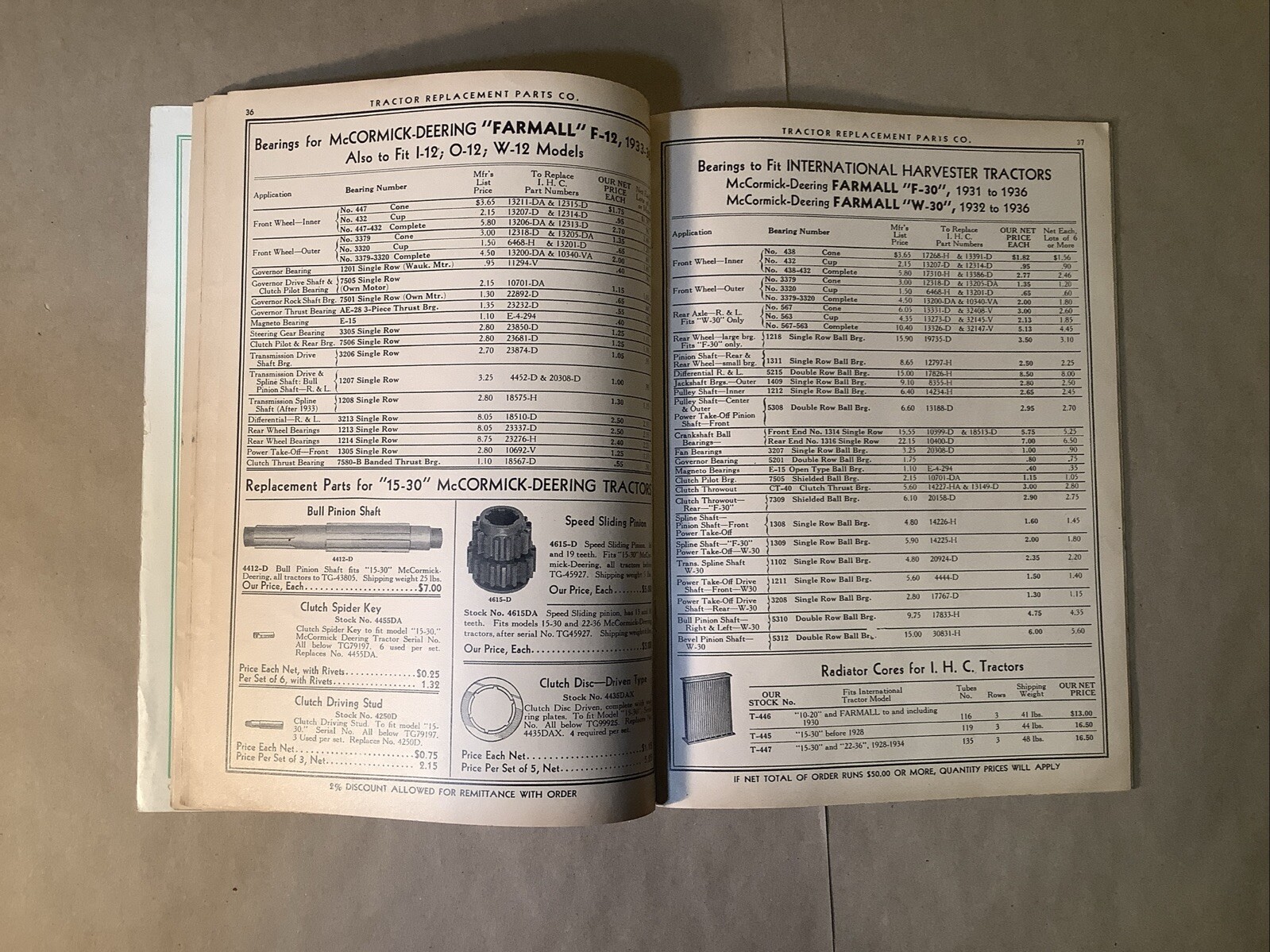 1937 Catalog Tractor Replacement Parts Company Chicago 378-X INV-P0518