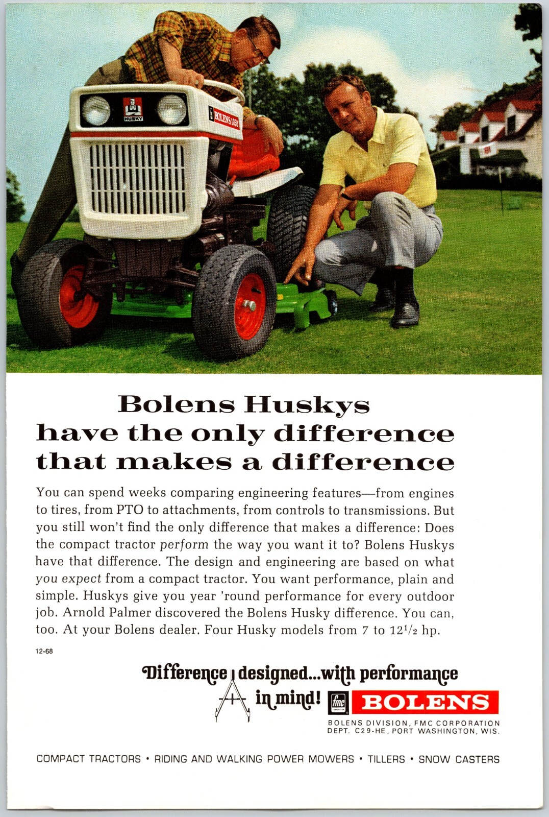 1968 Bolens Husky Compact Tractor Four Husky Models Print Ad