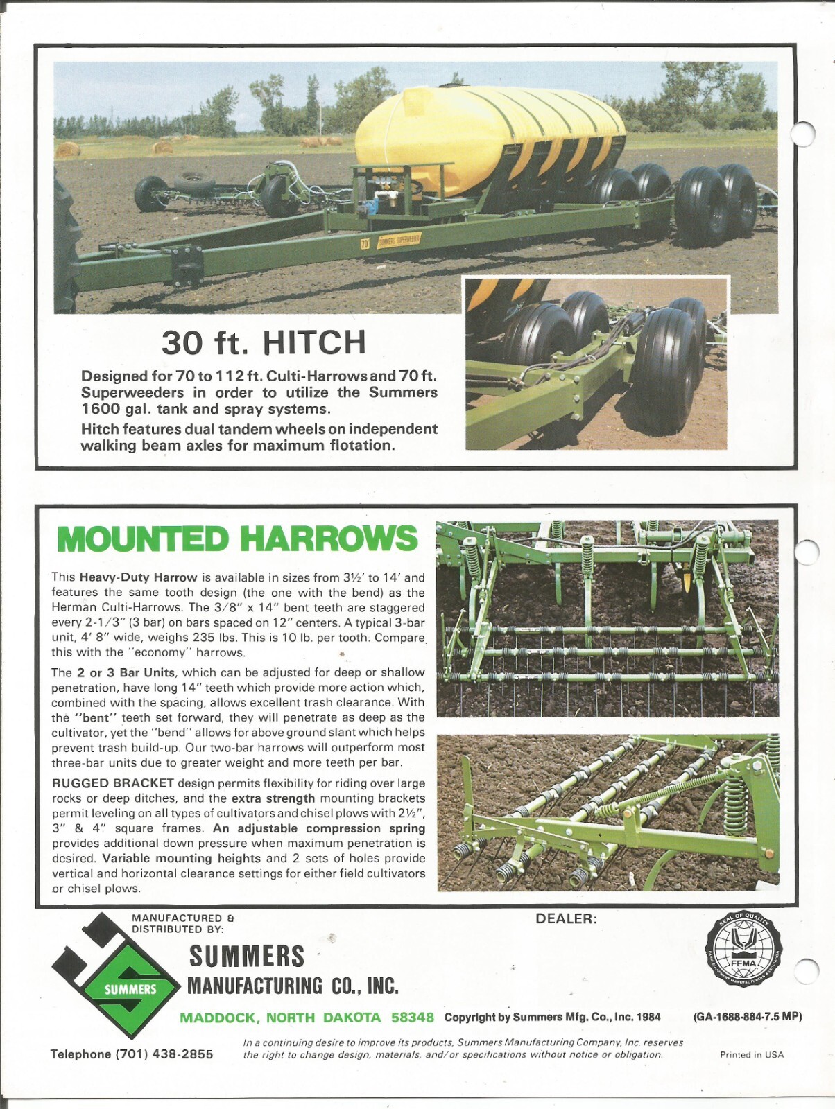 Original Herman Culti-Harrow Summers HDC Superweeder Cultivator Harrow Brochure