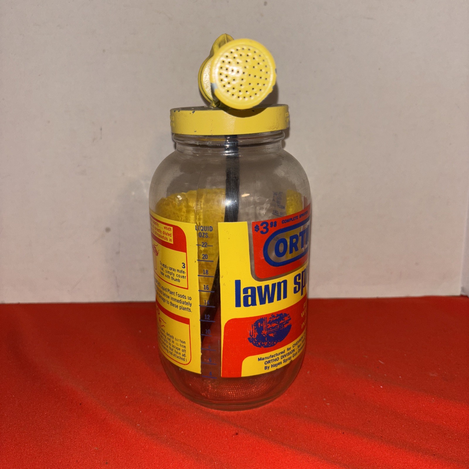 Vintage 1970 Ortho Lawn Sprayer Glass Jar Yellow Metal Lid With Instructions