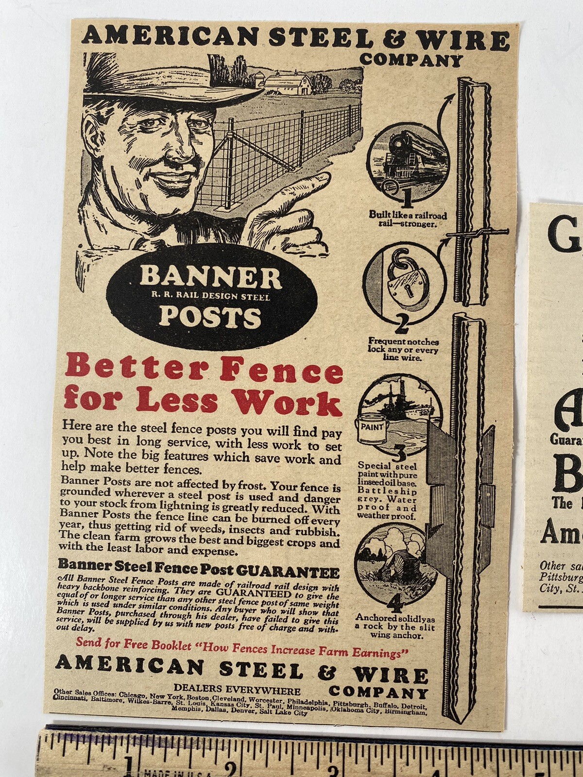 1927 American Fence Banner Posts Steel Wire Co Vintage Print Ads 20’s Railroad
