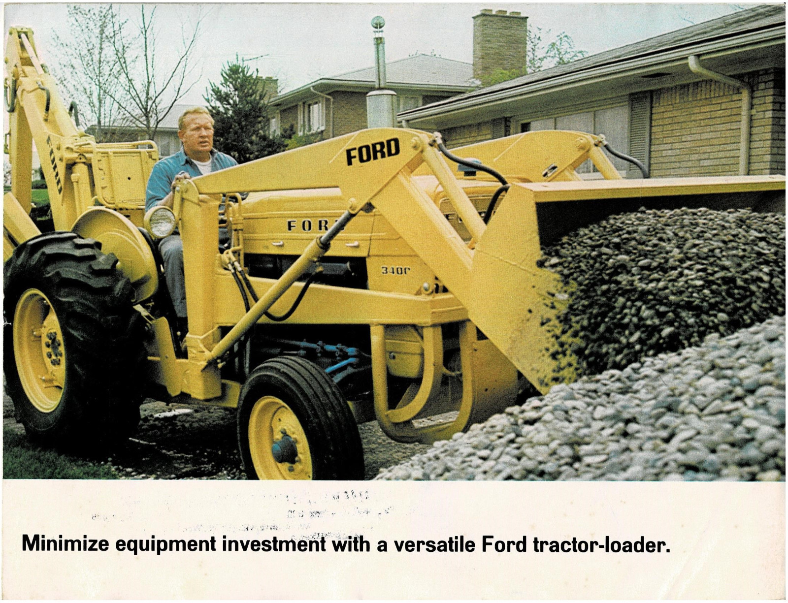 Vintage FORD TRACTOR-LOADER One Page Fold-Out Two-Sided BROCHURE Flyer Leaflet