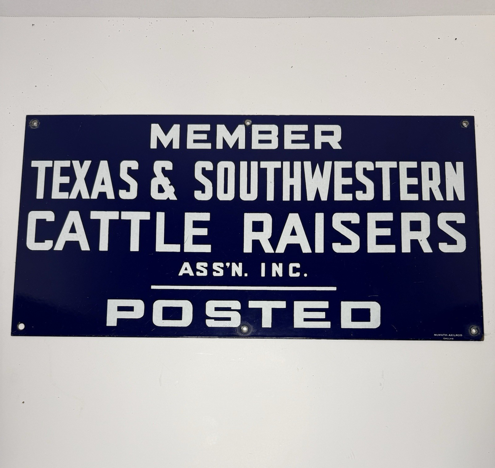 Vintage Porcelain Texas & Southwestern Cattle Raisers Ass’n Posted Sign TSCRA