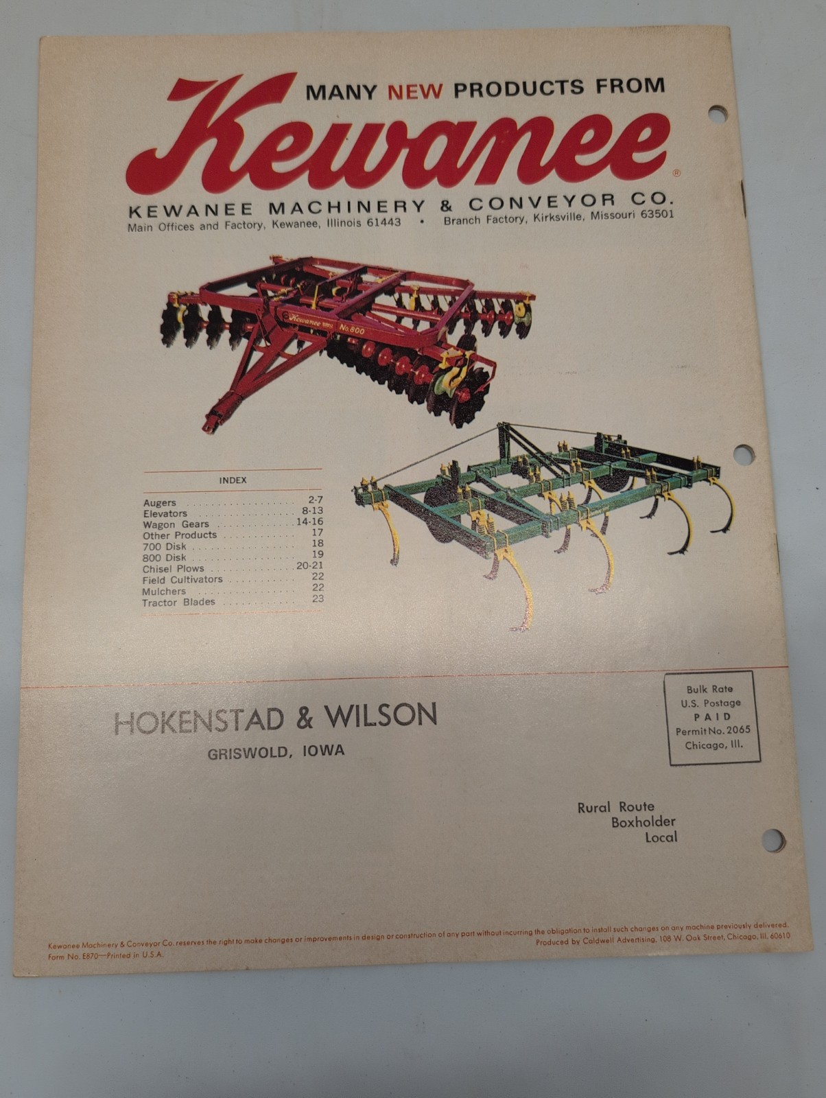 Kewanee Augers Mills Wagons Elevator Disk Brochure Catalog Farm Equipment
