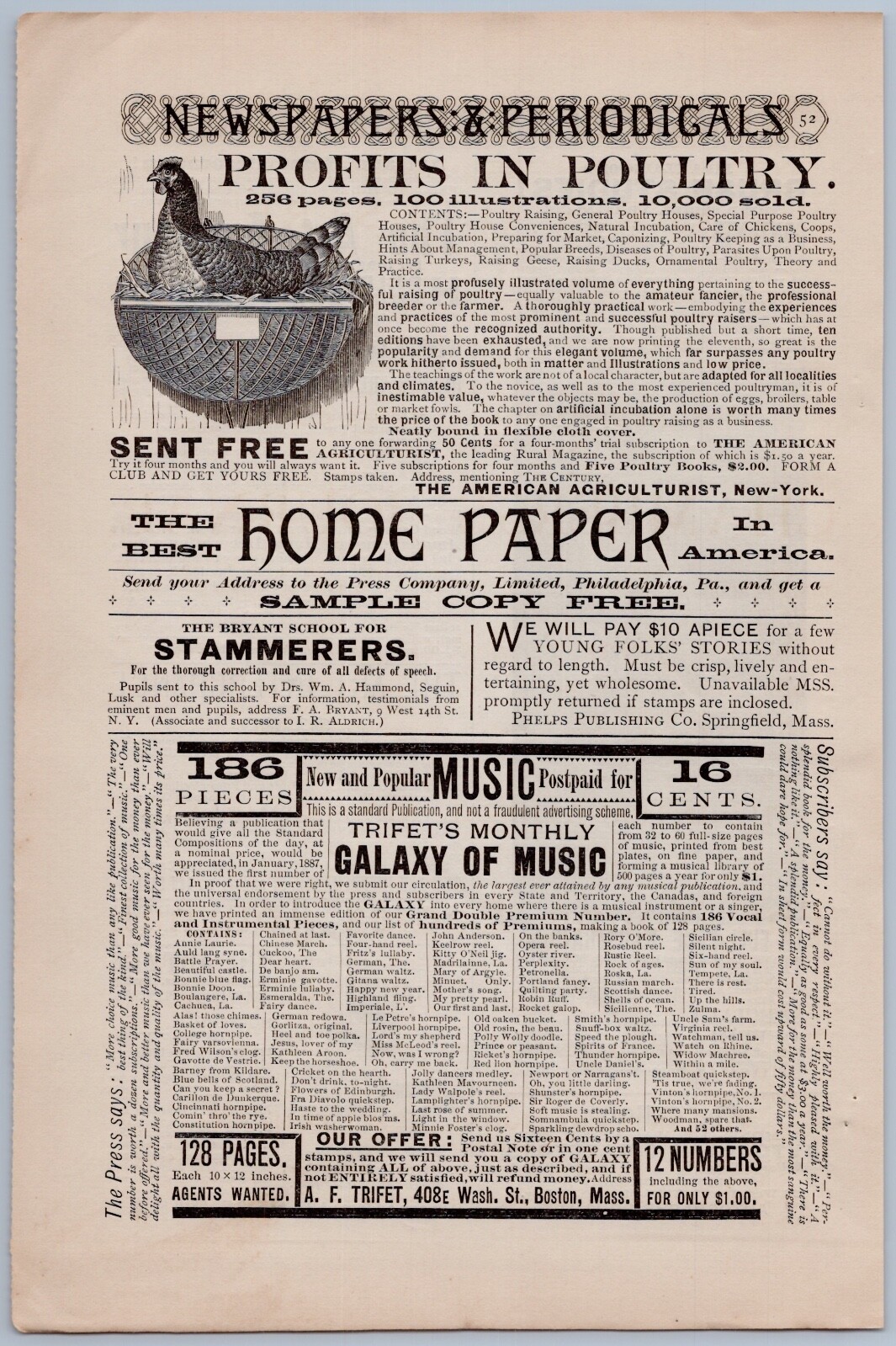1889 American Agriculturalist Vintage Ad Profits in Poultry Chickens Farm Hen