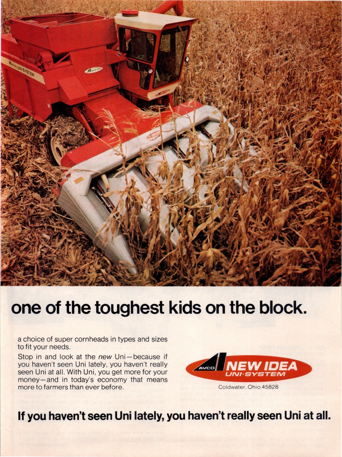 1975 New Idea Uni-Combine Corn 70&rsquo;s Vintage 2-Page Print Ad