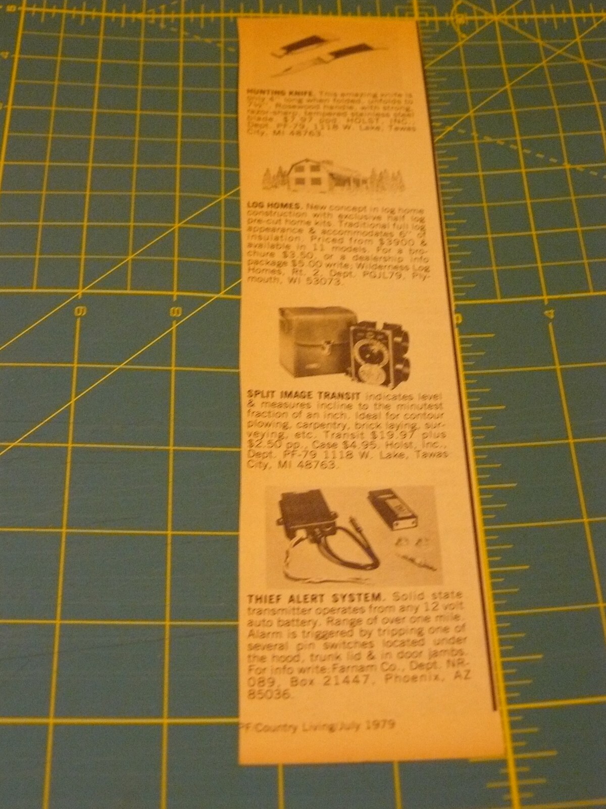 PROGRESSIVE FARMER -JULY 1979-AD- HUNTING KNIFE / LOG HOLMES / CAMERA