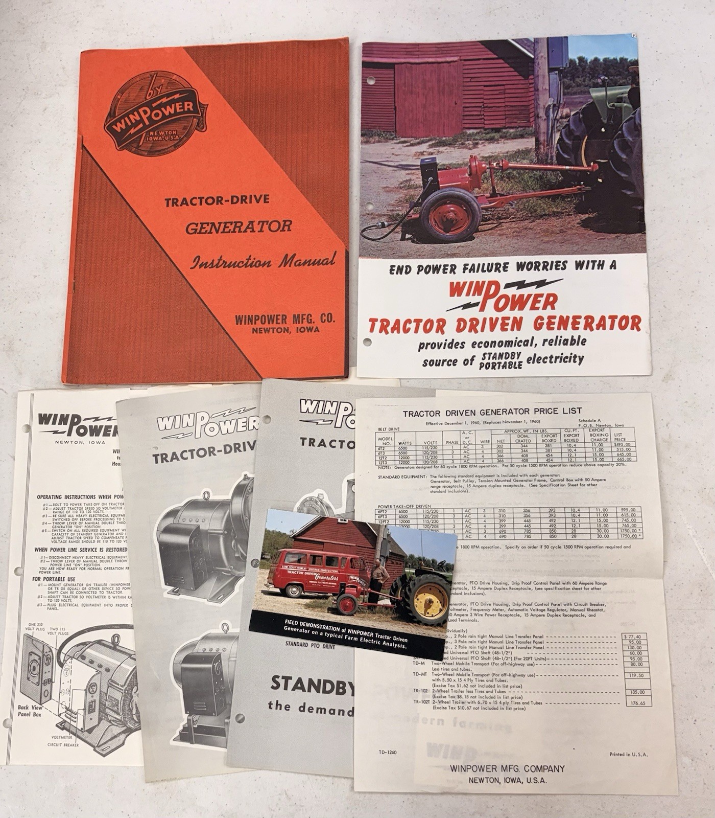 Vintage 1960&rsquo;s WinPower Tractor Driven Generator Manual & Brochure, Newton Iowa