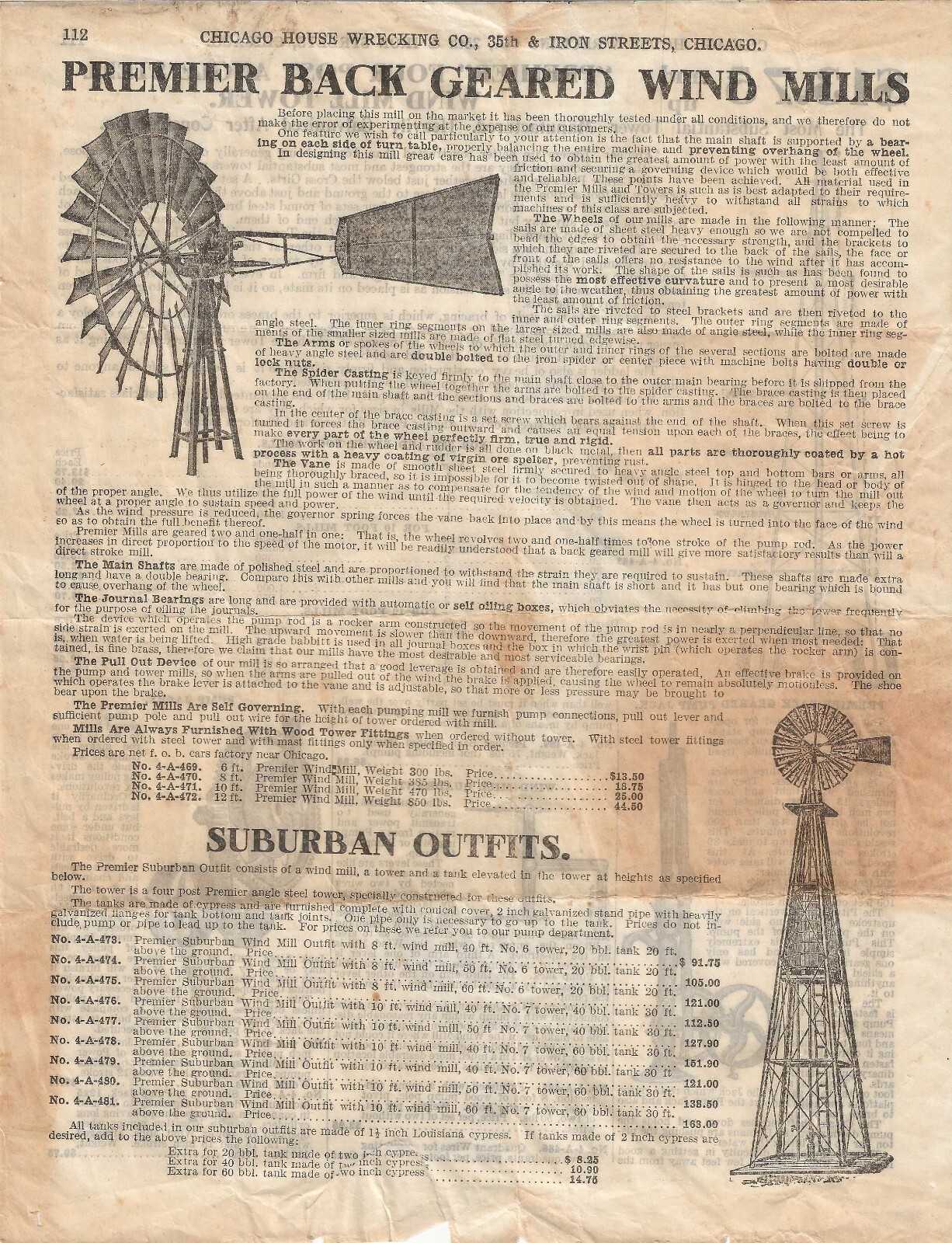 Early 1900 s Wind Mill 2-Sided Ad Chicago House Wrecking Company