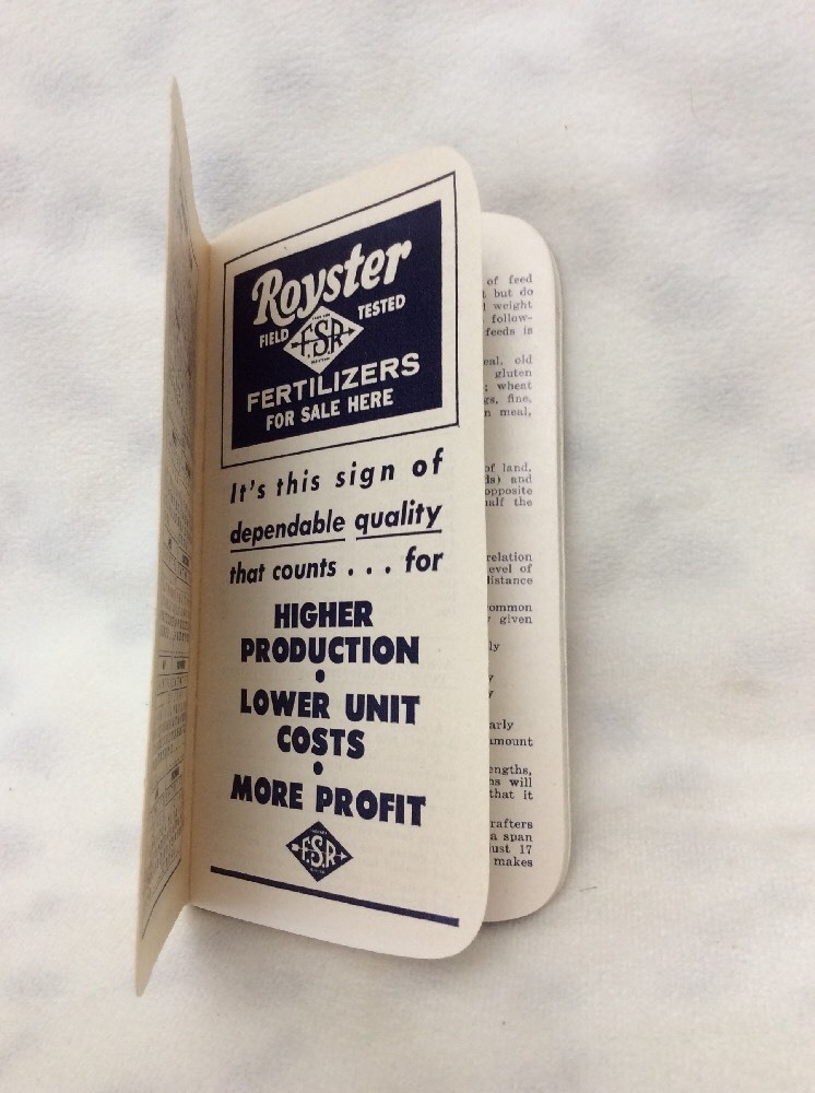 VINTAGE 1959 F.S. ROYSTER FERTILIZERS -Farmer&rsquo;s Note Pad w/Calendars