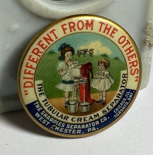 Rare 1896 Sharples Tubular Cream Separator Adv Pinback Button The W & H Co PA
